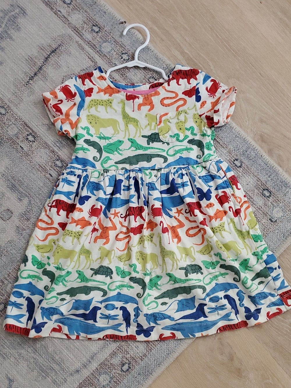 Mini Boden Girls Rainbow Animal Print Safari Zoo Cotton Dress Sz5-6y - Picture 2 of 10